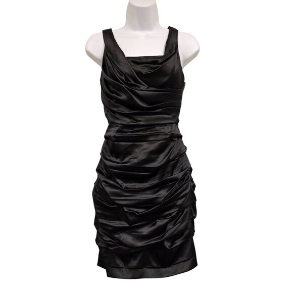 Express Dresses & Skirts - Vintage Express Y2K Women's sz 2 Black Ruched Bodycon Silk Cocktail Dress Sleeve